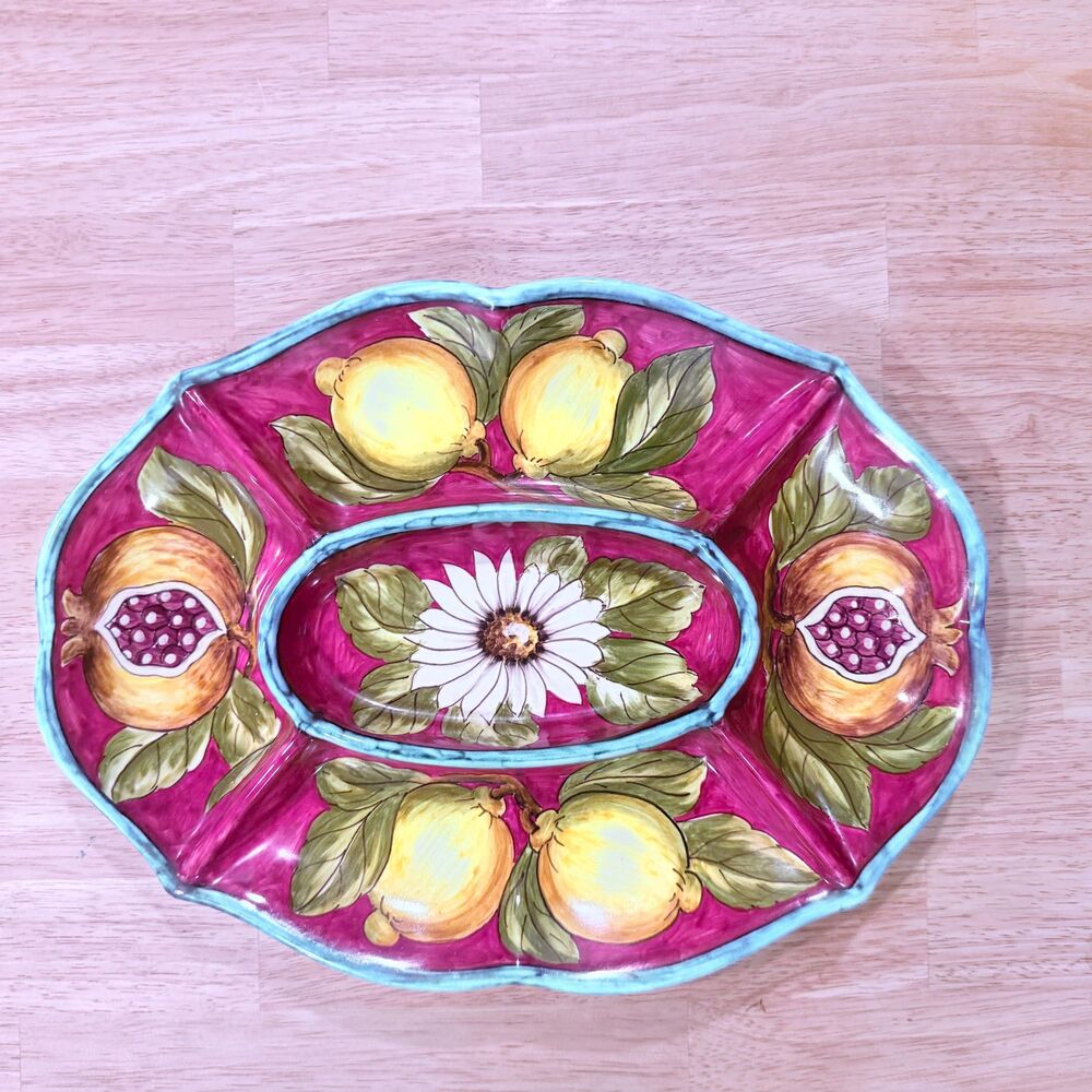 Vintage Deruta Italy Hand-Painted Ceramic Serving Platter, 14" Majolica Fruit Fl